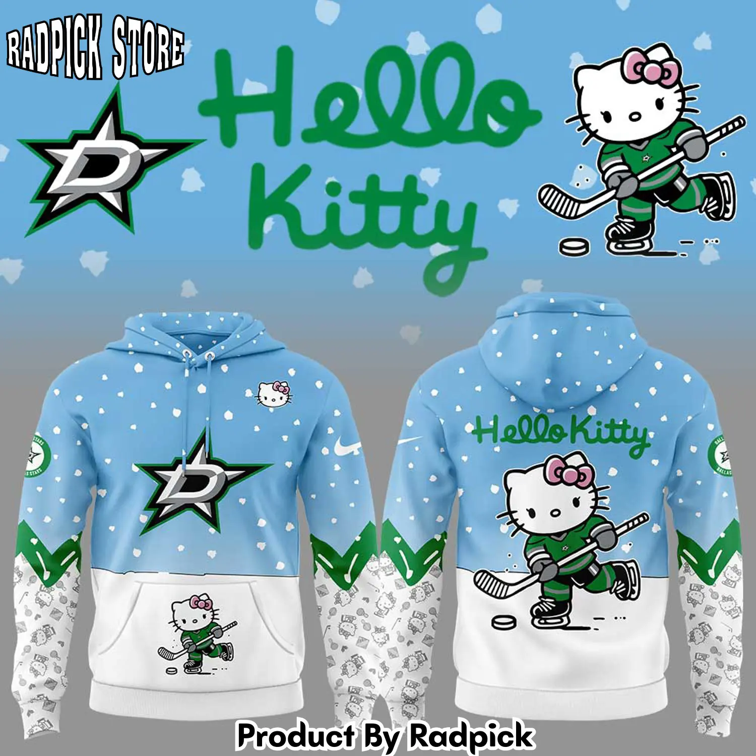 Dallas stars x hello kitty hoodie joggers hoodie and long pants set v3 rp291781